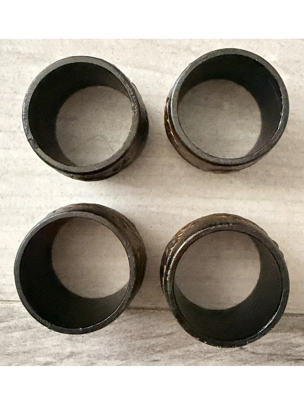 Brown Embossed Leaves Napkin Rings Set of 4 Round Rustic Fall